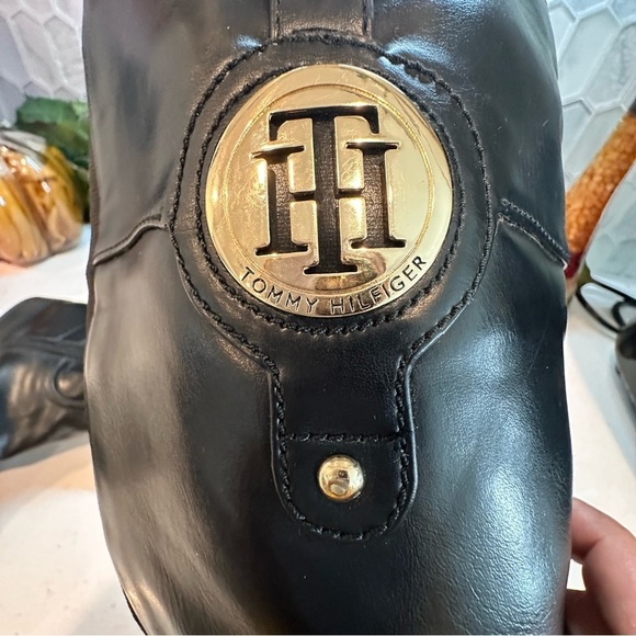 TOMMY HILFIGER Ivane Black Leather Boots with Sliver Monogram, EUC - Picture 8 of 16